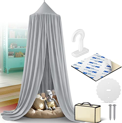 Kidiz® Baldachin Kinderzimmer Betthimmel babybett für Schlafzimmer Inkl. Aufbewahrungstasche | ohne Bohren | Saumlänge ca. 270cm | Moskitonetz Insektenschutz Moskitonetz Kinder Spielzelte Grau