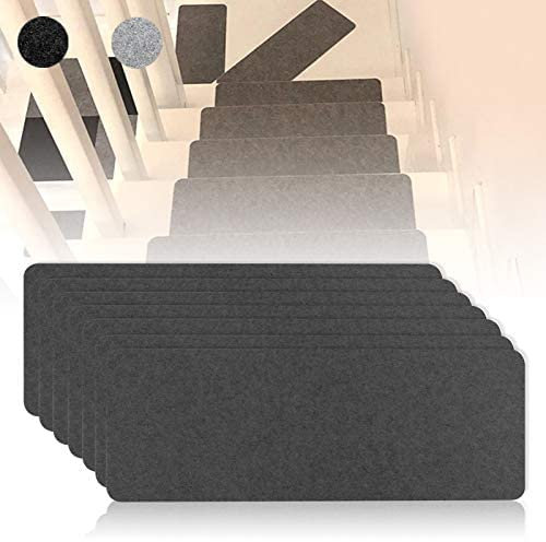 Dyna-Living Stair Tread Mats Stair Carpet Treads Non-Slip Self-Adhesive Stair Pads Step Protectors with Reusable Adhesive for Home Staircase Decoration，Grey (7)