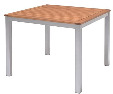 METRO Professional Outdoor Bistrotisch Lynx, Aluminium/Eukalyptusholz, 90 x 90 cm, Quadratisch, Wetterbeständig, Natur/Silber
