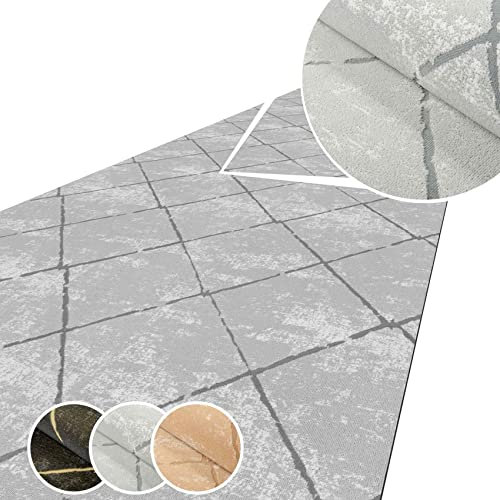ANRO Teppich Läufer Küchenteppich Küchenläufer Flur Läufer Küche rutschfest anpassbar Weich Velours Grau 100x80cm