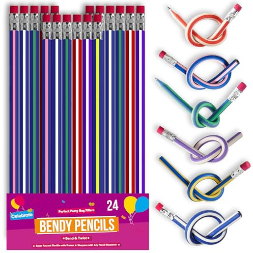SOL 24pk Bendy Pencils for Party Bag Fillers, 15.5cm Flexible Kids Pencils in Vibrant Colours, Fun Party Bag Fillers for Kids, Unisex Party Favours, Classroom Prizes, and Creative Stationery Ideas