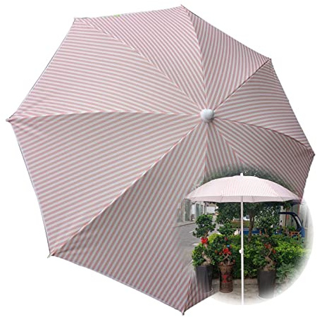 Parasol De Jardin Rose Et Blanc, Parasol De Patio Vintage Avec Pompon, 140cm Parapluie De Plage Portable Et Détachable, Parapluie De Décoration De Mariage Pour Fête En Plein Air ( Color : Without tass