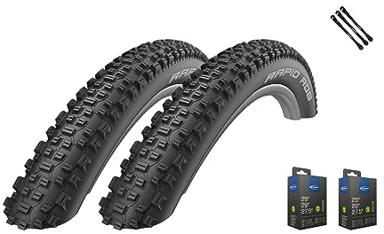 2er Set Schwalbe Fahrradreifen Rapid Rob 27,5 Zoll (57-584) auswählbar mit Schläuchen + 3 Metall Reifenheber (27,5x2,25 (57-584), AV Schläuche)