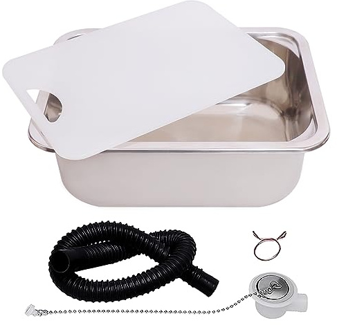 HWhongRV Bar Caravan RV Spüle mit Schneidebrett, 38,1 x 27,9 cm, Edelstahl-Unterbau-Barspüle, Handwaschbecken-Set, kleine Outdoor-Wohnmobil-Küchenspüle, Anhänger, Camper, Spüle mit Zubehör
