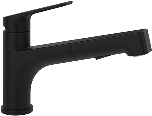 Villeroy & Boch Junis Shower Küchenarmatur, Hochdruck, Wasserhahn Küche mit ausziehbarer Brause und Umschaltfunktion, Spültischarmatur wassersparend, Auslauf Höhe 112, Matt Black