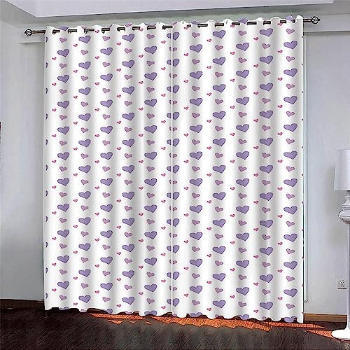 Vorhang, Kinderzimmer, 3D Lila Herz 220 X 215 cm Kindervorhänge Mit Ösen, Polyestervorhänge, Wärmeschutzvorhang, Blickdichter Vorhang Mit Ösen, Kindervorhänge Für Wohnzimmer, Schlaf -0W2H-Y5T