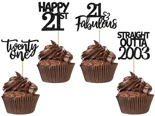 SYKYCTCY 24 Pack Straight Outta 2004 Cupcake Toppers Happy 21st Birthday Twenty-one Awesome Since 2004 Cupcake Picks 21 Fabulous Cake Decorations for 21st Birthday Party