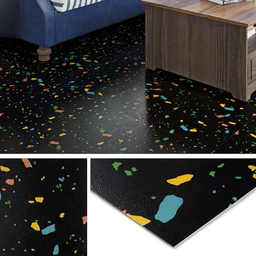 Livelynine Pavimento Adesivo Nero Effetto Granito Piastrelle Adesive Bagno Pavimento 30x30CM 32-Piastrelle Rivestimento Pavimento Adesivo Marmo Scuro Linoleum per Pavimenti Interni Cucina Soggiorno