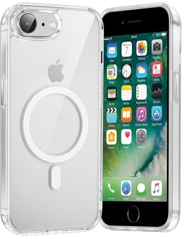 Coiwxmoi Hülle Magnetisch für iPhone 8/7/SE 2020/2022 4,7,Handyhülle Kompatibel mit MagSafe Kabellosem Laden, PC Rückseite + Dünn TPU Silikon Stoßfest Schutzhülle, Transparent