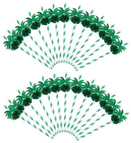 Lot de 50 Pailles à Cocktail, Pailles de Cocotiers en 3D, Pailles en Papier pour Cocktails, Pailles de Fête Tropicale Hawaïenne, Décorations de Cocktail pour Anniversaire Mariage