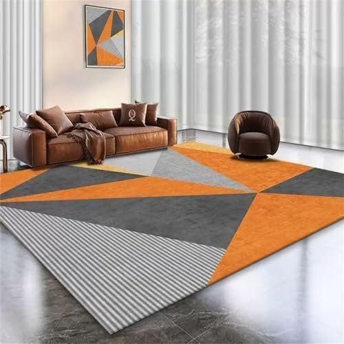 RUGMRZ Anti Rutsch Teppich Auto Teppiche Orange grau rechteckige geometrische Dekoration Schlafzimmer modernen Stil verschleißfest Couch Klein Für Jugendzimmer 60X90CM