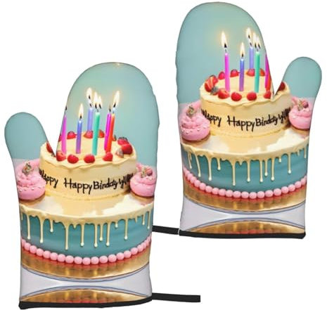 Happy Birthday Big Cake Silicone Insulated Oven Mitts (One Pair),Oven Glove High Heat Resistant,for Cooking Barbecue