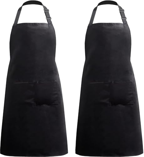 meloni Schürze 2 Stück - 100% Baumwolle - Schwarz Schürze für Männer & Frauen, verstellbar mit 2 Taschen, ideal als Geschenk - für den Hausgebrauch, Chefköche, Restaurants und Grillpartys
