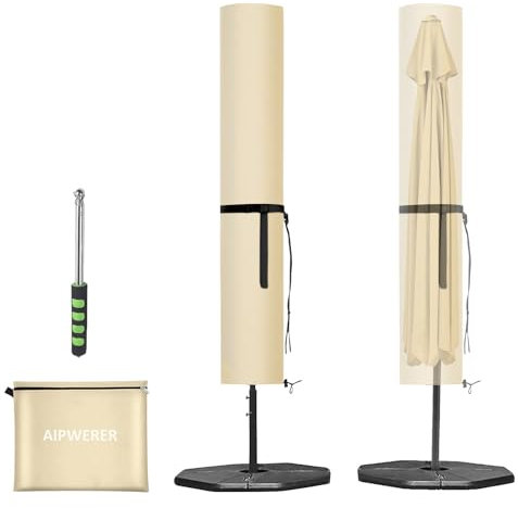 Aipwerer Sonnenschirm Schutzhülle, Ampelschirm Schutzhülle mit Stab, Abdeckhauben & Hülle Wetterfest, UV-Anti, Winddicht & Schneesicher, Sonnenschirm Abdeckung Outdoor Beige 240X57/57cm