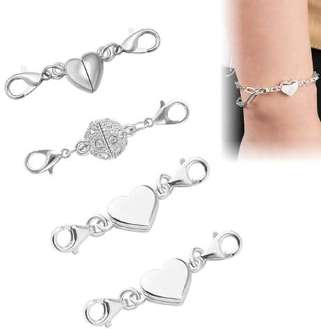 QOWUXHZ 4 Stück Kettenverlängerung Silber Herz Magnetverschluss Kette 925 Sterling Silber Armband Verschluss Magnetverschluss Für Ketten Halskette Armband Diy Jewellery Making Accessories