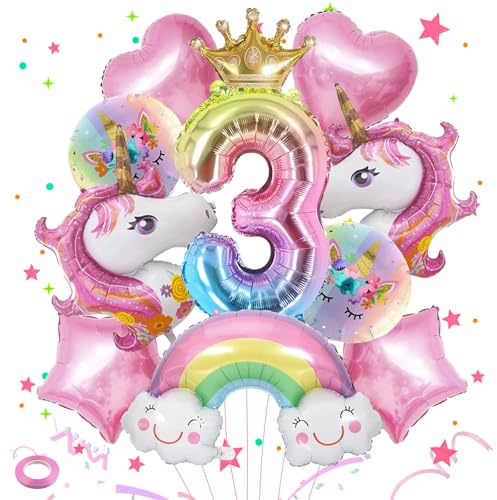 Luftballon Einhorn 3 Jahre Einhorn Ballons Geburtstag Einhorn | Geburtstagsdeko Mädchen Regenbogen Deko Kindergeburtstag für Mädchen Geburtstags Festival Party Dekoration