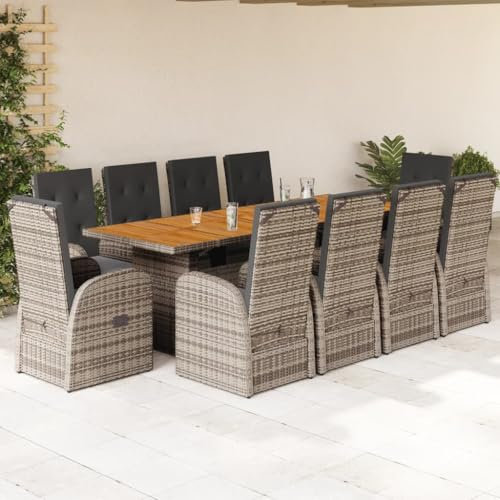 Gecheer 11-tlg. Garten Essgruppe 10 Personen, Polyrattan Sitzgruppe, Rattan Gartenmöbel Set, Balkon Möbel, Rattan Lounge Möbel Outdoor, Terrassenmöbel Set, Sitzgarnitur Gartengarnitur, mit Kissen,Grau