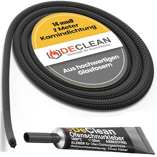 Dichtschnur für Kaminofen 14mm 2 Meter | Ofen Dichtschnur für Kamintür [Ofendichtschnur mit Kleber Hitzebeständig 1000°C] Kamindichtung 14mm, Kaminofen, Kamin, Dichtband, Ofendichtung, Dichtungsband