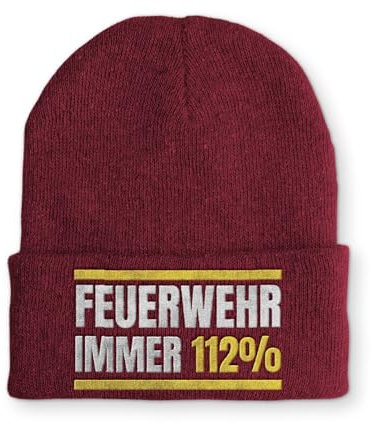 tshirtladen Mütze mit Spruch Feuerwehr Immer 112% Wintermütze lustige Beanie, Farbe: Bordeaux