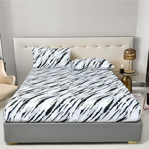 KnSam 180x200cm Betthusse Allergiker, Abstract Muster Spannbettlaken für Topper Gedruckt Matratzenschutz, Polyester Baumwolle Laken für Bett für alle Jahreszeiten