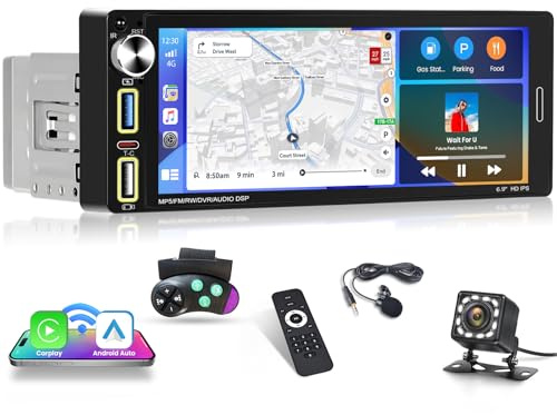 Fuluku 1 Din Autoradio avec Wireless Carplay Android Auto, 6.9 Pouces HD Touch Screen Radio Voiture avec Bluetooth/USB/FM/RDS/EQ/Mirror Link/Caméra de recul/SWC/MIC