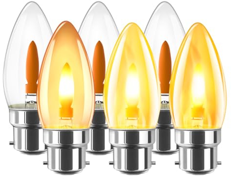 LVWIT Lampadine a Fiamma B22, Lampadina LED 1W Equivalenti a 3W, 35 Lumen, Lampadine Fiamma Vintage B22 Luce Calda 1800K, Lampadina LED Filamento Candele C35 Stile Retrò, Non Dimmerabile,6 Pezzi