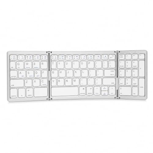 Clavier Bluetooth Pliable, Clavier Portable sans Fil Pliant avec Clavier Numérique, Clavier de Voyage pour Tablette Smartphone Ordinateur Portable PC IOS Android (BLACK) (Noir gris) (Argent blanc)