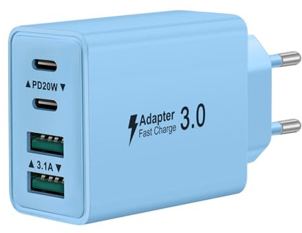 USB C Ladegerät, 40W-4 Ports USBC Stecker Netzteil Schnellladegerät Mehrfach Ladestecker mit PD+QC Power Adapter USB C Charger für iPhone 16 15 14 13 12 11 Pro Max Plus, Samsung Galaxy Handys