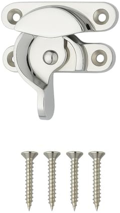 Traditional Sash Window Lock 65mm Polished Chrome Window Lock Tilt Latch Fastener with Fixing Screws for Sash Window Lock Fastener & Wooden, UPVC Window Frames