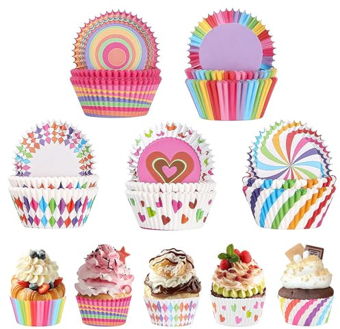 Muffinförmchen Papier, 500 Stück Gradientenfarbe Muffinpapierbecher, Muffins Backförmchen, Einweg-Cupcake-Bäckerei-Papierbecher für Backen Dessert Party Geburtstag Hochzeit (Regenbogenfarbe)