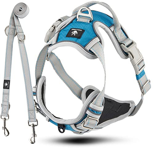 Dog & Dress Hundegeschirr & Hundeleine Set – Verstellbares, Gepolstertes & Reflektierendes Geschirr für Hunde – Atmungsaktives Hundezubehör für große & mittelgroße Hunde - Blau M 59-76 cm Brustumfang