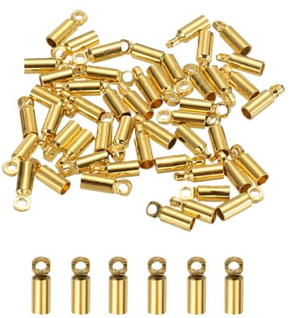 M METERXITY 50 Pezzi baccello Terminali Per Cordoncino Con Frange, 2mm Diametro Interno baccello In Rame Con Colla Per Kumihimo In Pelle Per Creazione [Tonalità Oro]