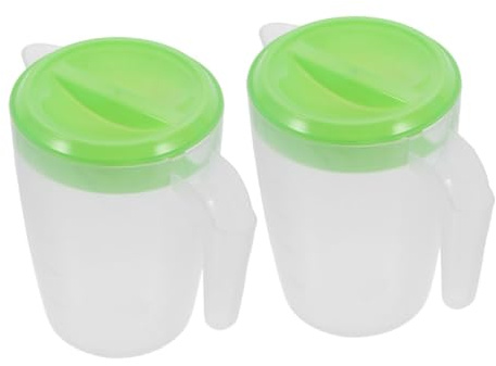 BUGUUYO 2PCS Plastic Drink Pitchers with Lid for Restaurants and Bars Ergonomic Handle Cold Water and Juice Containers Multipurpose Beverage Storage for Beer and Cafe Use