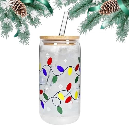 Générique Christmas Color Changing With Lid And Straw | Magic Reusable Glass Bottle For Drinks | Festive Mug Ideal For Hot Chocolate, Cold Water, Milk, Juice, Beer, Parties