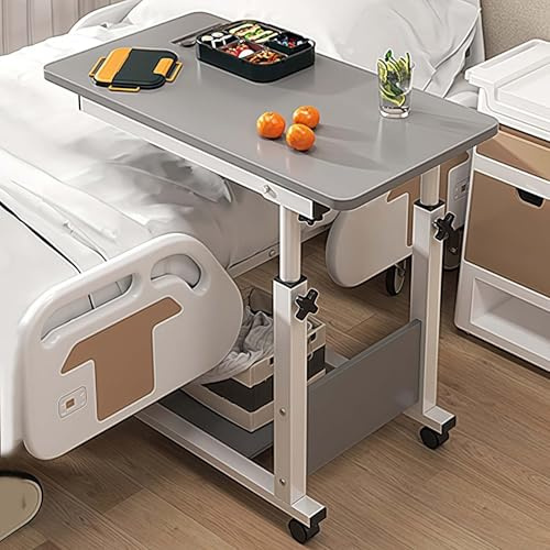 GAOCUNBING Table de lit portable, réglable en hauteur, pliable, plateau pour ordinateur portable d'hôpital, plateau de chevet roulant pour lits et canapés de différentes hauteurs G, 80 x 40 x 73 cm