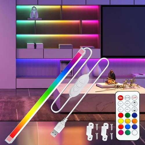 MDee COB LED Under Cabinet Strip Light with Remote, RGB Dimmable, 0.4M | Colour Changing, USB Plug and Play, 5V, 8W, 800LM, Flexible Installation, Ideal for TV, Cupboard, Wardrobe, Kitchen, Shelf