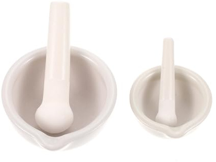 Gatuida Juego de 2 Morteros de Cerámica white Tazón de Molienda y Palo para Machacar, Diseño Simple, Adecuado para Moler Especias en Cocina