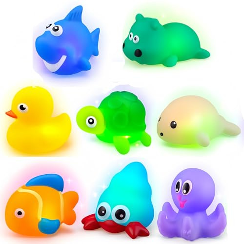 Muslecid Badewannenspielzeug, 8 Stück Badespielzeug mit Licht, LED Badewannen Spielzeug Kinder, Badespielzeug Baby ab 1 2 3 Jahr, Leuchtet Wasserspielzeug Bath Toys Sensorik Spielzeug Geschenk