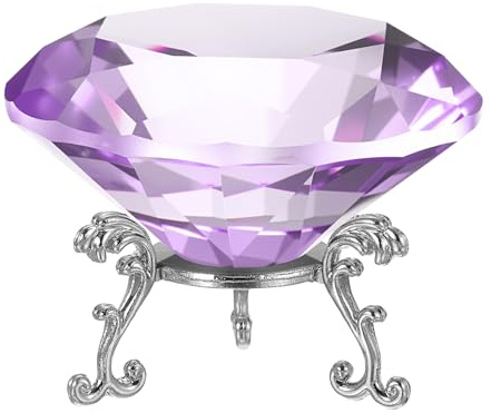 PATIKIL Diamant Kristall Briefbeschwerer 80mm / 3.15 Kristall Briefbeschwerer Briefbeschwerer Mit Silberner 19 Metallbasis Für Zuhause Büro Schreibtisch Dekoration Deko Lila