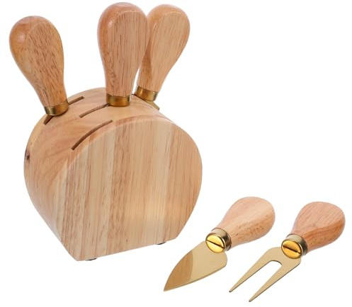 VALICLUD Ensemble de Service à Fromage en Acier Inoxydable Support en Bois Couteaux Multifonctions Fourchettes et Tartineur Ustensiles Pratiques pour Préparation et Dégustation de