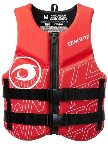 Owntop Giubbotto Galleggiante per Adulti | Aiuto al Galleggiamento in Neoprene Pieghevole con Doppie Cinghie in Vita | Gilet di Galleggiamento Leggero per Barca, Kayak, Paddle e Pesca (Rosso,L)