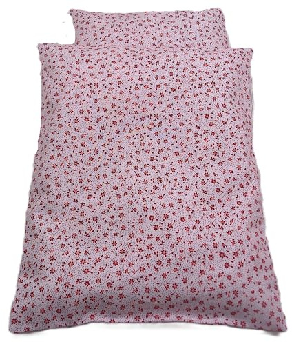 Puppenbettwäsche rot weiß, Herzchen-Design, 3 Variaten, verschiedene Größen, für Puppenwagen,-bett oder Puppenbuggy (Blümchen Groß)