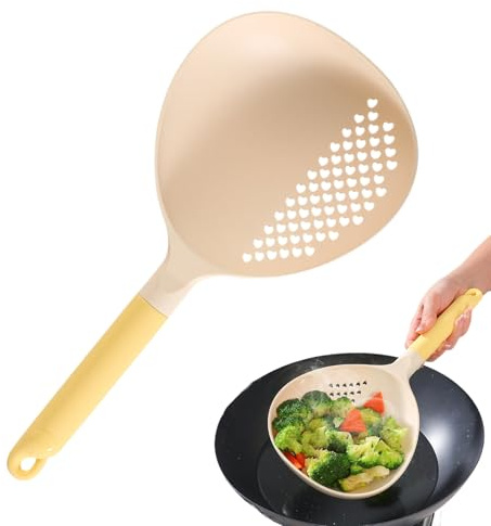 Cucharas de cocina para cocinar, cucharón con mango de silicona con agujeros, cuchara de cocina de grado alimenticio, para drenar fideos, pasta, albóndigas, frutas, verduras, sopa, hogar, apartamento