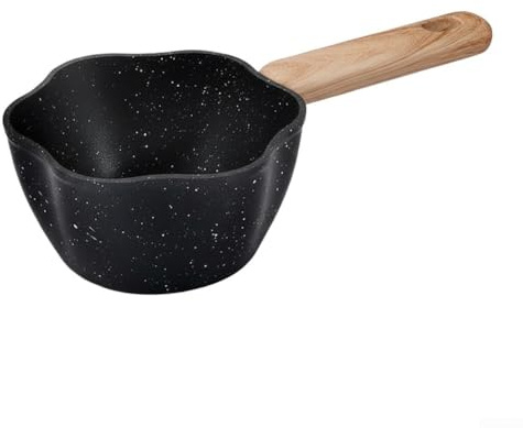 Pentola per latte con manico in legno, mini casseruola antiaderente per piani cottura a induzione, fornelli a gas ed elettrici, per piccoli pasti (nero)