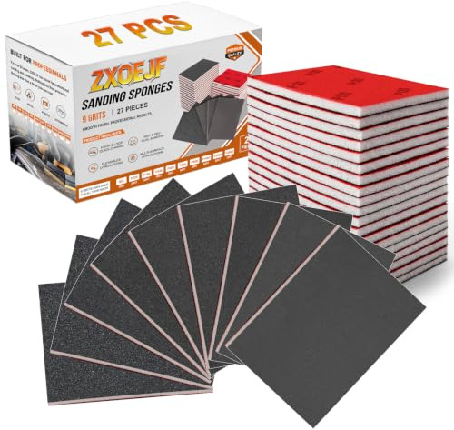 27 Stück Schleifschwamm Set, 120-3000 Körnung Nass & Trocken Schleifpapier | 70X100MM Siliziumkarbid Schleifschwämme, Waschbar & Wiederverwendbar, Flexibler Schleifblock für Holz, Metall, Auto, Möbel