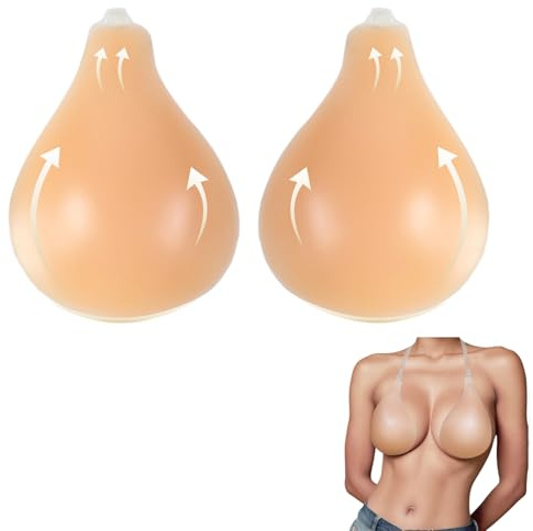 ANGELEMM Silicone Sticky Bra Push Up - Invisible Stick on Bra Cups, Women's Self Lifting Adhesive Bras with Clear Strap, Backless Strapless Bra for Women Dress (C)