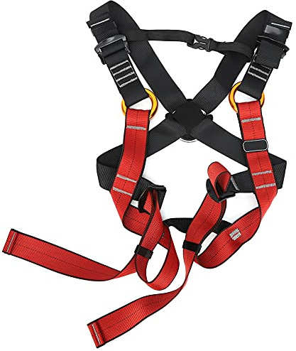 Cryfokt Arnés de Escalada de Poliéster Negro y Rojo para Niños, Cinturón de Seguridad de Alta Resistencia para 3-10/10-14 Años (Trompeta negra y roja (3-10 años))