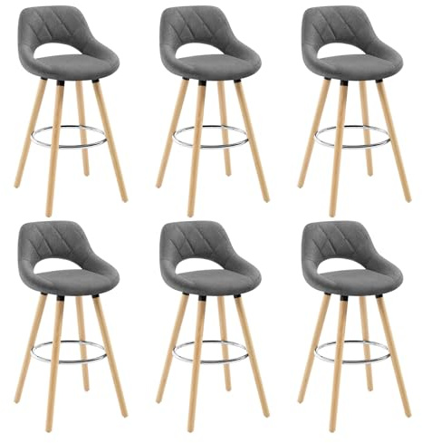 WOLTU Barhocker 6er Set, Barstuhl Küchenhocker Thekenhocker, Hocker mit Rückenlehne Fußstütze, aus Holz Leinen, für Bar Küche Theke Restaurant Café, Dunkelgrau, BH111dgr-6
