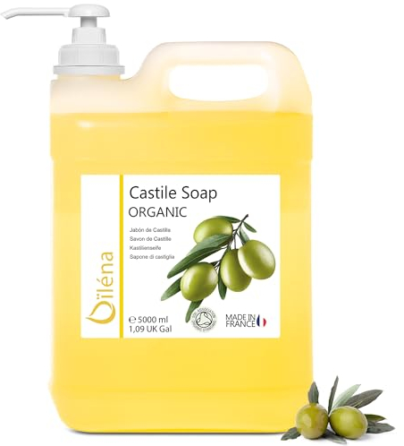 Oïléna - Savon de Castille Liquide Bio 100% Naturel, Mains, Visage, Corps, Cheveux, Sans Parabens/Silicones/SLS, Peaux Sensibles, Fabriqué en Espagne, 5 L