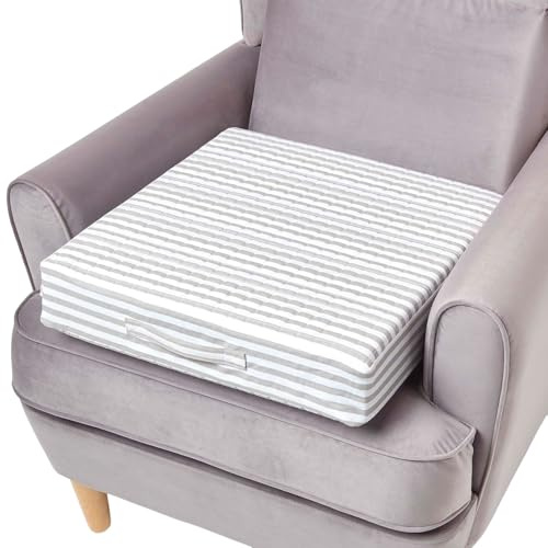 HOMESCAPES - Cojín elevador para sillón acolchado con rayas grises, con funda extraíble, 50 cm cuadrado, 10 cm de profundidad, cojín firme de espuma ortopédica con funda de asiento acolchada y funda